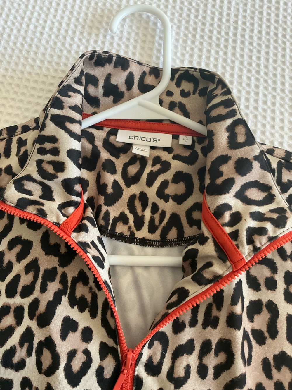 Chico's Leopard-Print Half-Zip Shirt in Beige, Black & Orange